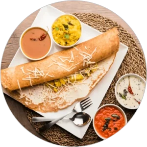 Masala Cheese Dosa (with sambar & coconut chutney)